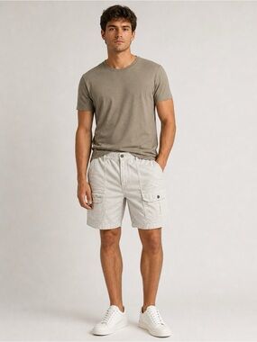 Light Cream Men's Cargo Shorts with Utility Pockets